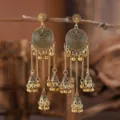 Vintage Χρυσά Ινδικά Jhumka Κρεμαστά Σκουλαρίκια Μποέμ Πολυστρωματικά Αλυσιδωτά Φούντα - Χρυσό