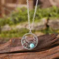 Vintage turquoise hollow pendant necklace, retro alloy silver chain variant for women - Lotus Leaf Style (1136)