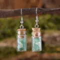 Grüne Naturkristall Stein Glasflasche Ohrringe handgemachte Wünsche Fläschchen Schmuck - Grüner Stein Wunschflasche / Grün