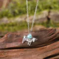 Retro hollow cow turquoise pendant necklace ethnic style alloy jewelry gift for women - Cow Style (1137)