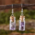 Handgemachte Kristall Splitter Wunschflasche Ohrringe Glas Driftflasche Ohrhänger - Violetter Stein Wunschflasche / Lila