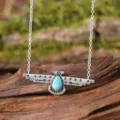Vintage ethnic style alloy necklace with turquoise stone pendant, bohemian jewelry gift for women. - Hummingbird Style (1143)