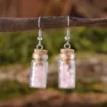 Rosa Kristall Glasflasche Ohrringe, Wunschflasche Steinperlen Schmuck mit Korkverschluss. - Rosa