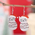 Christmas cat earrings with cute santa hat and festive lights design, lightweight holiday jewelry. - Christmas Cat Style (3821)