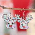 Kerstmis Y2K Holografisch Rendier Houten Oorringen Leuke Eland Hanger Mooie Sieraden - Laser Iriserend Rendier Stijl (3880) / Geschilderd