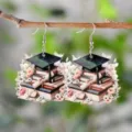 Abschluss Acryl Ohrringe mit Hut Buch Motiv und Blumen, perfekte Geschenkidee fur Studenten. - Doktorhut und Buch Stil (4598)