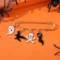 Halloween gothic safety pin brooch featuring cute ghost and skull charms for party wear. - Style 3