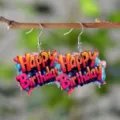 Colorful graffiti Happy Birthday acrylic drop earrings for birthday party gifts and accessories - Multicolor Happy Birthday (4610)