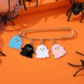 Cute Halloween ghost safety pin brooch, colorful enamel ghost charms for party, gothic style. - Style 4