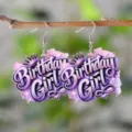 Acrylic Birthday Girl crown hook earrings, stylish purple gradient party jewelry gift. - Purple Gradient Birthday Girl (4611)