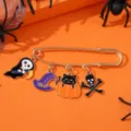 Halloween gothic safety pin brooch with cute pumpkin cat ghost skull charms for party gifts. - Style 6