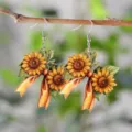 Sunflower Ribbon Acrylic Dangle Earrings, Colorful Floral Drop Earring, Party Jewelry Gift - Multicolor Sunflower Bow (4630)