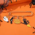Halloween brooch pin featuring ghost bat pumpkin and black cat charms for party gift jewelry - Style 7