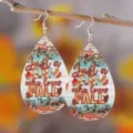 Herbst Thanksgiving Tropfen PU Leder Ohrringe mit herbstlichem englischem Print Haken. - Herbst Zitat Stil (1224)