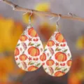 Nahaufnahme von Herbst Kürbis Ahornblatt PU Leder Tropfen Ohrringen für Thanksgiving. - Stil 1167