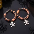 Halloween schwarz orange Fimo Perlen Creolen mit Totenkopf Anhänger für Gothic Schmuck - Totenkopf