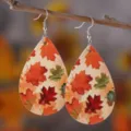 Herbst Ahornblatt PU Leder Tropfen Ohrringe fur Thanksgiving Party Schmuck Geschenk. - Buntes Ahornblatt Stil (1250)