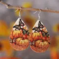 Herbst Erntedank Kürbis Ahornblatt Tropfen PU Leder Ohrringe Damen Party Geschenk - Kürbis Ahorn Schmetterling Stil (1385)