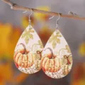 Herbst Erntedank Kürbis Ahornblatt Tropfen Kunstleder Ohrringe Damen Party Schmuck Geschenk - Kürbis Ahornblatt Glitzer Stil (1168)