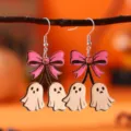 Halloween süße Geist Acryl Ohrringe mit rosa Schleife gotische Neuheit Schmuck Anhänger - Rosa Schleife Geist Stil (4660)