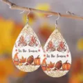 Herbst Thanksgiving Tropfen Ohrringe mit Zwerg, Kürbis Ahornblatt Druck für Feiertagspartys. - Stil 1171