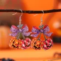 Halloween gotische Schleife Kürbis Kirsche Acryl Ohrringe ausgefallener Party Schmuck - Lila Punktierte Schleife Kürbis Stil (4656)