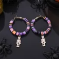 Halloween Skelett Creolen Ohrringe mit bunten Tonperlen im Gothic Stil Schmuck Geschenke - Kreuzknochen-Schädel