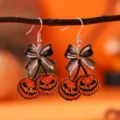 Halloween Kürbis Schleife Ohrringe Gotisch Acryl Schmuck Lustige Hängende Ohrringe Partei - Schwarz-Weiß Muster Schleife Kürbis Stil (4655)