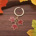 Herbst Ahornblatt Schlüsselanhänger Ring Anhänger gold Metall rot Emailliert Geschenk - Dunkelrot