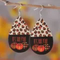 Herbst Thanksgiving Leo Muster Kuerbis Tropfen Kunstleder Ohrringe Damen Party Schmuck - Schwarzer Karo Kürbis Stil (1855)