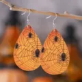 Halloween pendientes de cuero PU con forma de lágrima y telaraña para fiesta joyería - Estilo Telaraña Simple (1118)