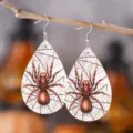 Pendientes colgantes de cuero sintético estilo gótico de Halloween con estampado de telaraña. - Estilo Telaraña en Blanco y Negro (1122)