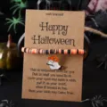 Halloween Geist Wunscharmband mit bunten Tonperlen und süßem Anhänger auf Karte für Damen Geschenk - Geist Stil 1