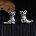 Vintage silberne Cowboy Stiefel Ohrstecker, metallischer Finish, täglicher Schmuck. - Ein Paar Stiefel / Antiksilber