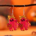 Halloween gotisch bunte Schleife Geist Acryl Ohrringe gruselig Party Modeschmuck - Geist mit Gelber Schleife (4668)