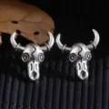 Vintage silberfarbene Stierschädel Ohrringe bōhmisch ethnischer Stil Schmuck Westliche Accessoires - Ein Paar Stierköpfe / Antiksilber
