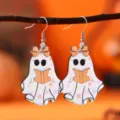Halloween Geist Acryl Ohrringe mit süßer Schleife und Buch Design für Party Schmuck. - Lese-Geist mit Blumenakzenten (4677)