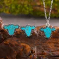 Turkis Bullen Kopf Halskette und Ohrringe Set Legierung Modeschmuck Boho Style - Stierkopf (SRY933) / Schmuckset