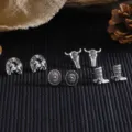 Antikes Western Cowboy Ohrring Set mit Hufeisen, Stierschädel und süssen Stiefel-Ohrringen. - Western Cowboy Thema Ohrringe Kombination (Set 2) / Antiksilber