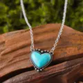 Herz Türkis Anhänger Halskette mit Silber Legierung Kette, Vintage Stil Schmuckstück. - Herz (SRY934) / 1 Stück Halskette