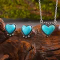 Retro Türkis Herz Anhänger Halskette Und Ohrringe Set Silber Legierung Schmuck Artikel - Herz (SRY934) / Schmuckset