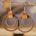 Boho Holz Doppelkreis Ohrringe mit braunem Leder Patch Mode Herbst Winter Schmuck Geschenke - Braun (3804)