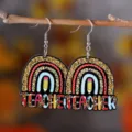 Boucles d'oreilles acryliques enseignant arc-en-ciel crayon modèle variante coloré - Style Enseignant Léopard (4228)