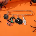 Cute Halloween brooch safety pin with spooky pumpkin ghost skeleton charms for party gifts - Style 8
