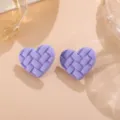 Lila geflochtene Herz Ohrstecker matte Acryl geometrische Bonbon Farbe Modeschmuck - Herz Paar / Lila