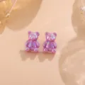Süße irisierende violette Acryl Bär Ohrringe Damen glänzende Tier Ohrstecker Schmuck - Teddybär / 1 Paar Packung / Lila