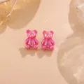 Rosa schimmernde Acryl Baren Ohrringe glaenzendes Tier Schmuck Geschenk Accessoire SKU - Teddybär / 1 Paar Packung / Rosa