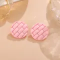 Rosa Gewebte Textur Runde Ohrstecker Matte Acryl Geometrisch Schickes Schmuck Geschenk - Kreis Paar / Hellrosa