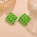 Grüne matte gewebte geometrische Ohrstecker Mode Süßigkeiten Farbe Gitter Textur Ohrringe - Quadrat Paar / Grün