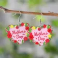 Pendientes colgantes de madera corazón día de la madre estampado doble regalo variante. - Estilo Corazón Floral (4340)